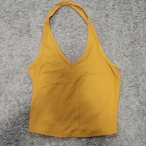 Bozzolo Mustard Ribbed Halter Tank Top